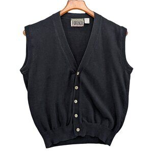 Vtg Forenza Cardigan Sweater Vest Womens Black Cotton V Neck Button Up Size L